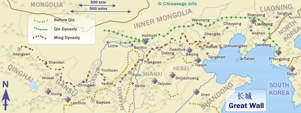 Map - great wall of china - Factins